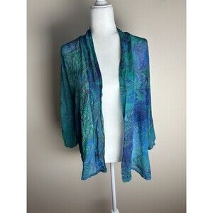 Susan Marling Marbled Silk Hand Made Top One Size Kimono Artsy Lagenlook Blue